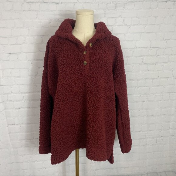 ⭐ 3/$15 Ultra Flirt 2X Red Teddy Quarter Button Up Fleece Pullover - Picture 1 of 6